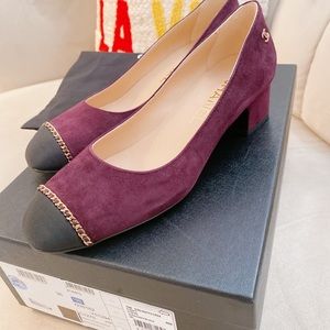 Chanel suede cap toe detailed shoes Burgundy/Blk 6 NEW NEVER WORN